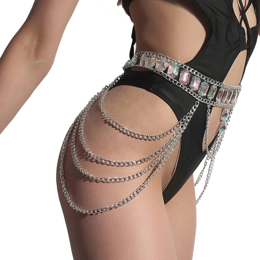 Iridescent Chain Body Jewelry 33 Inch Belly Chain